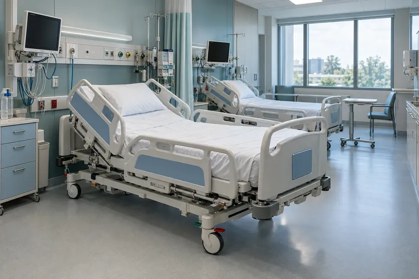 icu bed planning scene; illustrative layout, not an actual customer installation